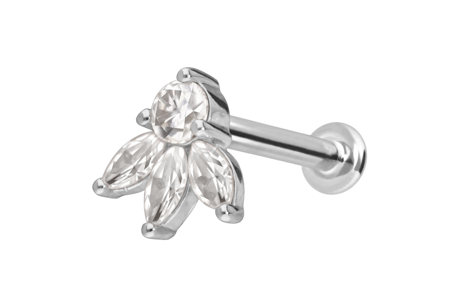 14 Karat Gold Labret Piercing mit Innengewinde MOISSANIT-LOTUSBLÜTE